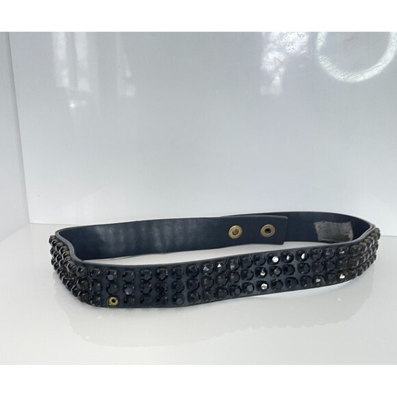 Leather Belt with Swarovski Rhinestone Black 35\